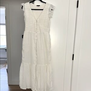Quince Organic Textured Cotton Smocked V-Neck Midi Dress size small